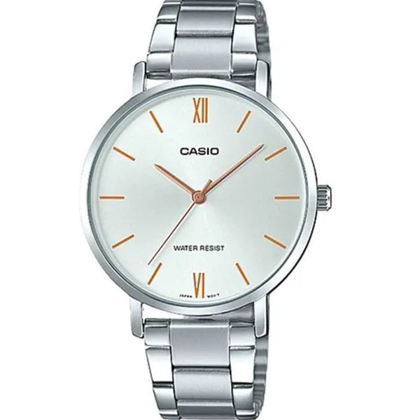 Casio MTP-VT01D-7BUDF férfi karóra, ezüst acél szíj, 40 mm, WR30
