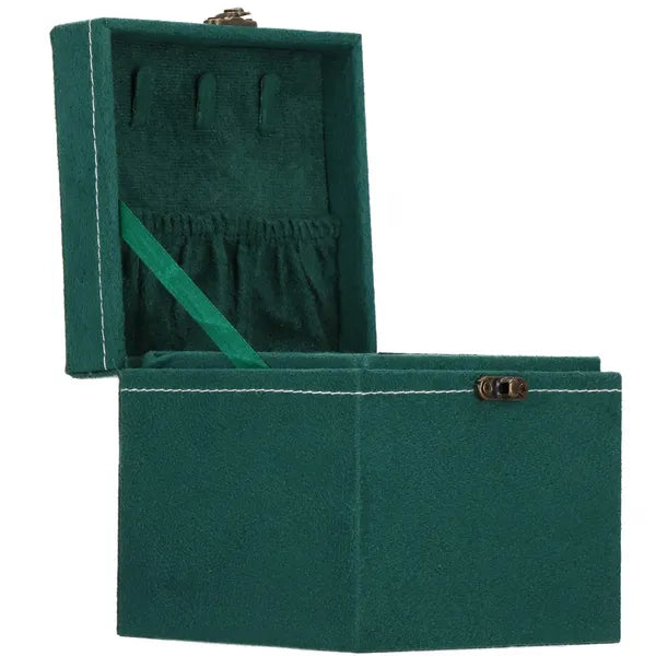 Ékszerdoboz velúr palackzöld 12×12×12 cm fogantyúval retro zár