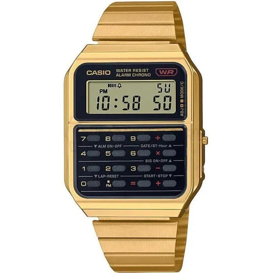 Casio CA-500WEG-1AEF férfi retro kalkulátoros arany digitális karóra, 34 mm