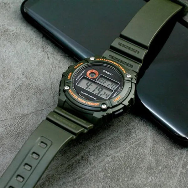 Casio W-216H-3B férfi digitális sportóra, zöld, WR50