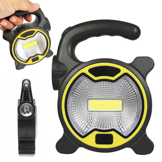 COB LED műhelylámpa állvánnyal, 2 fényüzem, AA elemes, 1+8W, sárga
