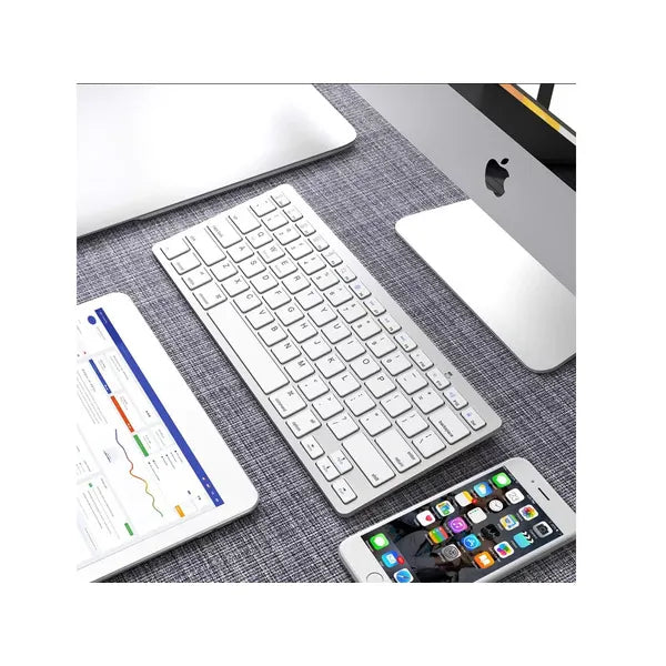 Vezeték nélküli Bluetooth billentyűzet, 78 billentyű, fehér, PC/Mac/iPad/Android