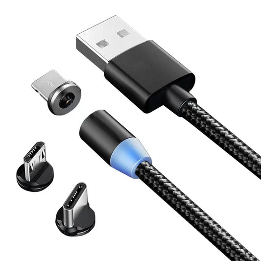 Mágneses 3-az-1-ben gyorstöltő kábel 2,4 A, Micro-USB/USB-C/Lightning, 1 m
