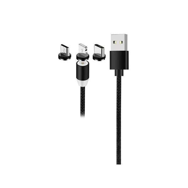 Mágneses 3-az-1-ben gyorstöltő kábel 2,4 A, Micro-USB/USB-C/Lightning, 1 m
