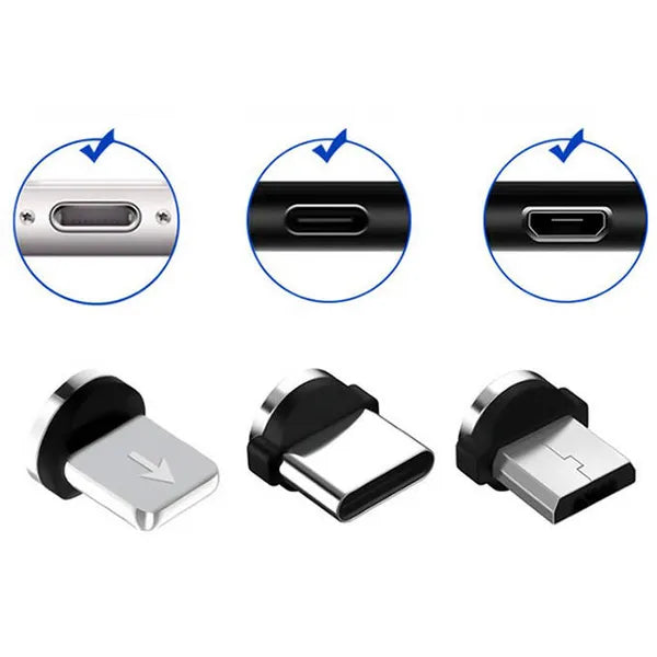Mágneses 3-az-1-ben gyorstöltő kábel 2,4 A, Micro-USB/USB-C/Lightning, 1 m