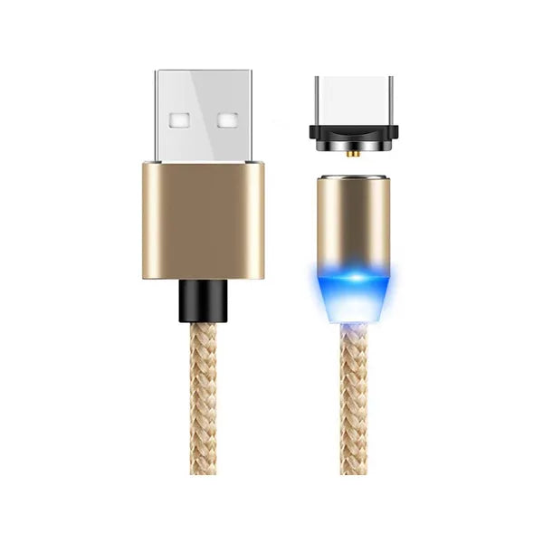 Mágneses 3 az 1-ben gyorstöltő kábel, USB-C/micro/Lightning, 1 m, 2.4 A, arany