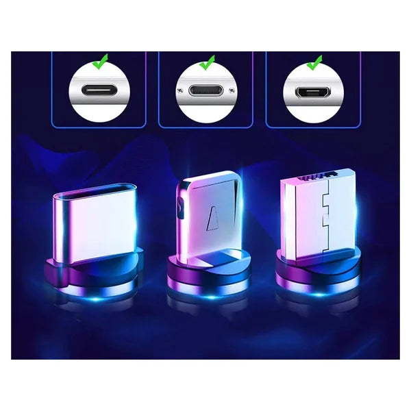 Mágneses 3 az 1-ben gyorstöltő kábel, USB-C/micro/Lightning, 1 m, 2.4 A, arany