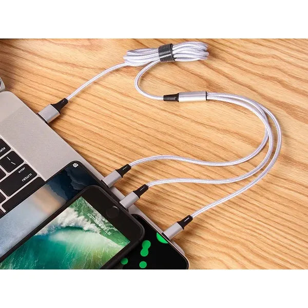 3 az 1-ben fonott USB töltőkábel, Lightning/Type-C/microUSB, 1,2 m