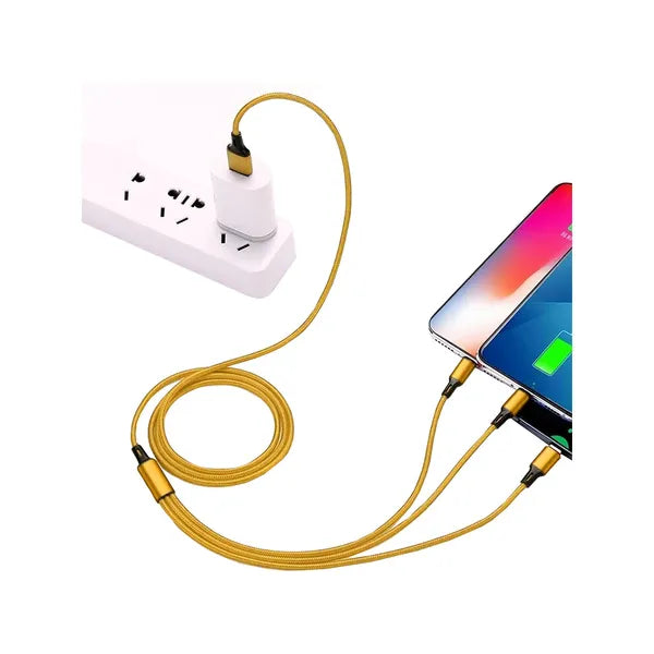 3 az 1-ben fonott USB töltőkábel 1,2 m – Type-C/Micro/Lightning, arany
