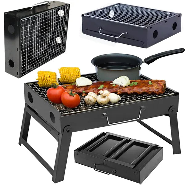 Összecsukható hordozható faszénes utazó grill bőröndtokkal 35×27×23 cm