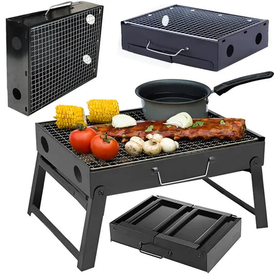 Összecsukható hordozható faszénes utazó grill bőröndtokkal 35×27×23 cm