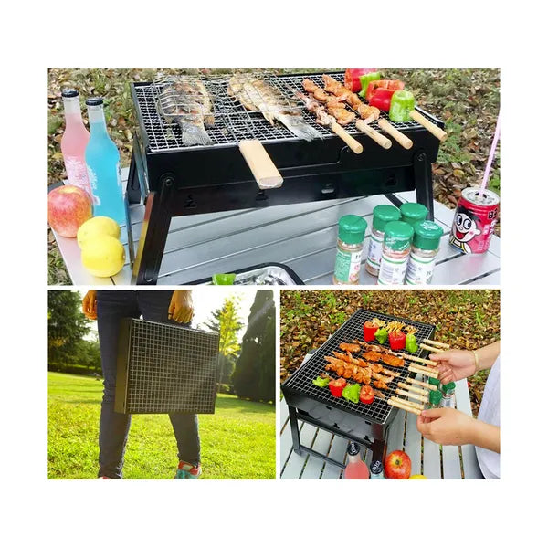 Összecsukható hordozható faszénes utazó grill bőröndtokkal 35×27×23 cm