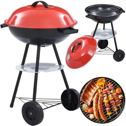 Faszén kerti gömbgrill 40 cm, zárható fedél, kerekeken, hordozható