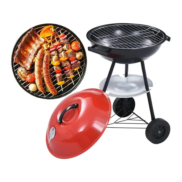 Faszén kerti gömbgrill 40 cm, zárható fedél, kerekeken, hordozható