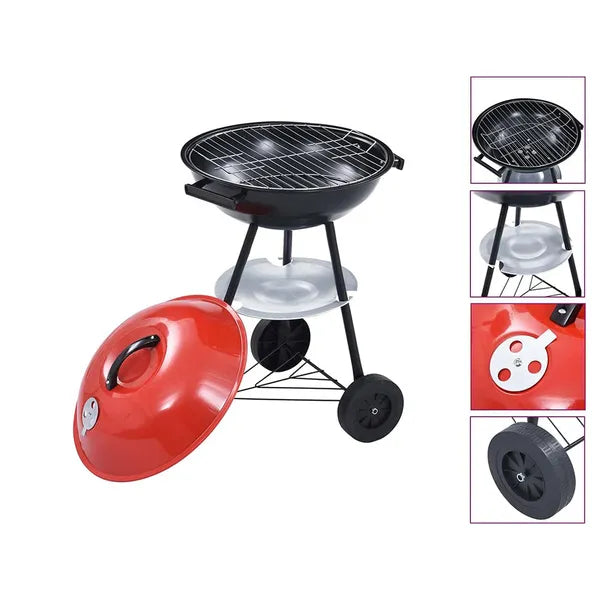Faszén kerti gömbgrill 40 cm, zárható fedél, kerekeken, hordozható