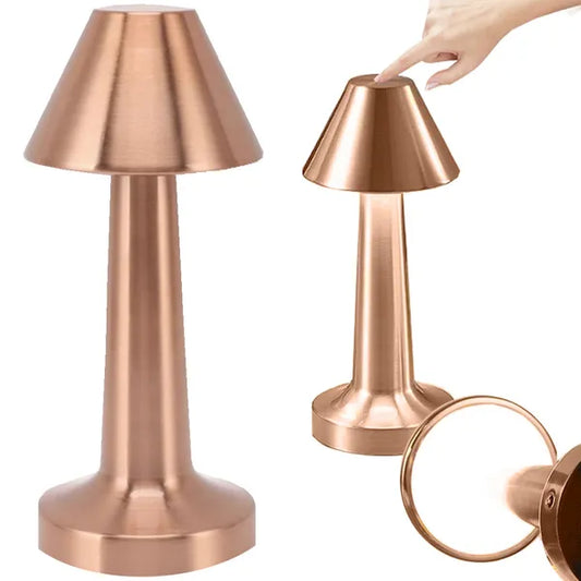 Érintésvezérelt LED éjjeli lámpa, 3 színhőfok, 1500 mAh, USB-töltés, réz