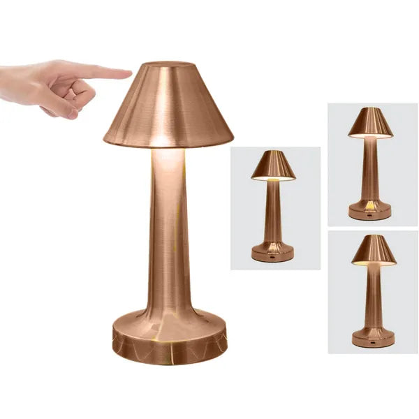 Érintésvezérelt LED éjjeli lámpa, 3 színhőfok, 1500 mAh, USB-töltés, réz