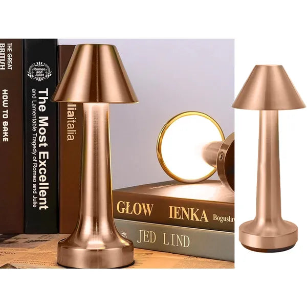 Érintésvezérelt LED éjjeli lámpa, 3 színhőfok, 1500 mAh, USB-töltés, réz