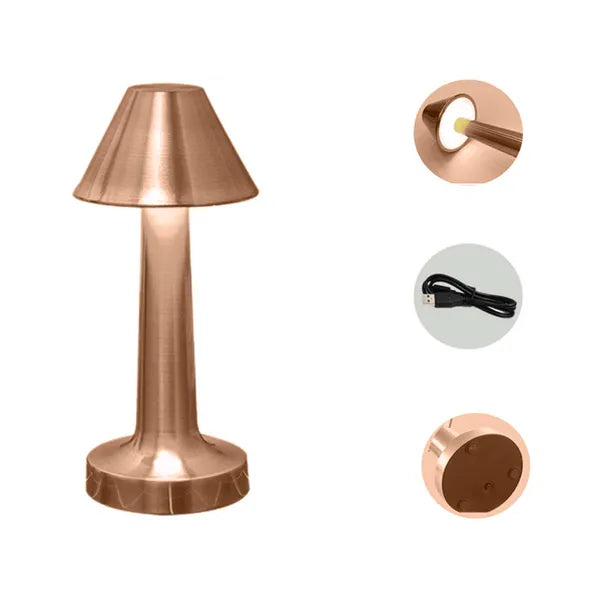 Érintésvezérelt LED éjjeli lámpa, 3 színhőfok, 1500 mAh, USB-töltés, réz