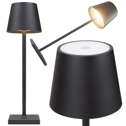 Érintős éjjeli asztali lámpa, 3 fényerő, LED, akkumulátoros, USB-C, fekete