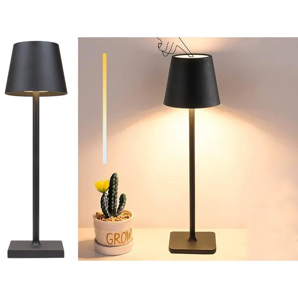 Érintős éjjeli asztali lámpa, 3 fényerő, LED, akkumulátoros, USB-C, fekete