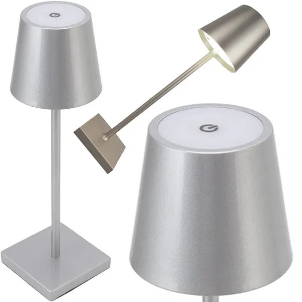 Ezüst LED érintéses asztali éjjelilámpa, akkus, 3 fényhőfok, USB-C
