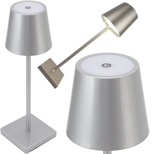 Ezüst LED érintéses asztali éjjelilámpa, akkus, 3 fényhőfok, USB-C