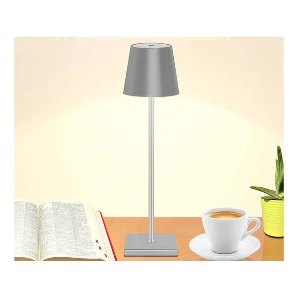 Ezüst LED érintéses asztali éjjelilámpa, akkus, 3 fényhőfok, USB-C