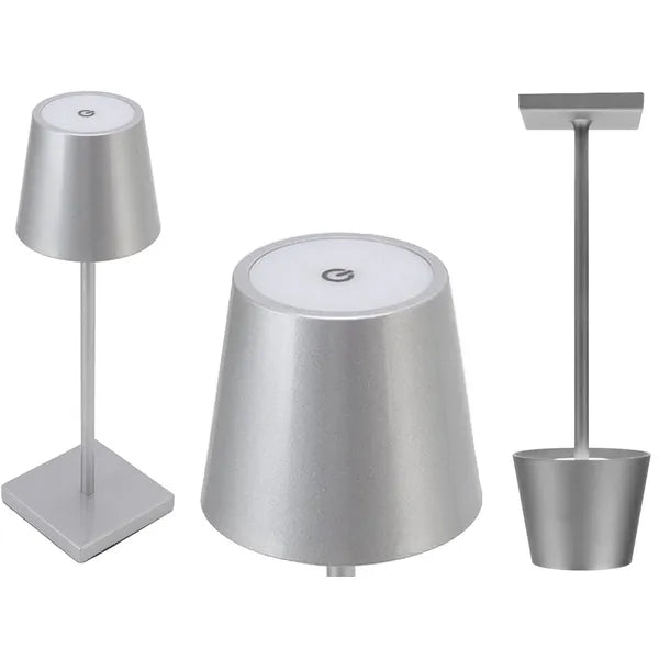 Ezüst LED érintéses asztali éjjelilámpa, akkus, 3 fényhőfok, USB-C