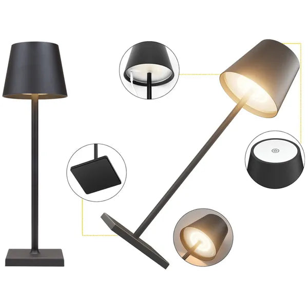 Ezüst LED érintéses asztali éjjelilámpa, akkus, 3 fényhőfok, USB-C