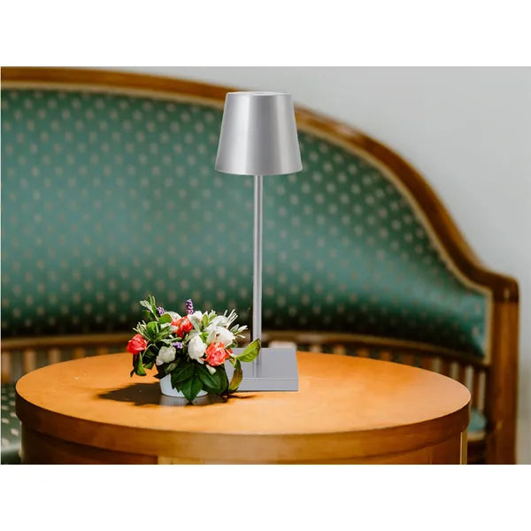 Ezüst LED érintéses asztali éjjelilámpa, akkus, 3 fényhőfok, USB-C