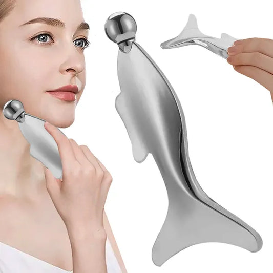 Rozsdamentes acél gua sha masszázslemez hűsítő golyóval, 13 × 7 cm