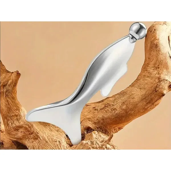 Rozsdamentes acél gua sha masszázslemez hűsítő golyóval, 13 × 7 cm