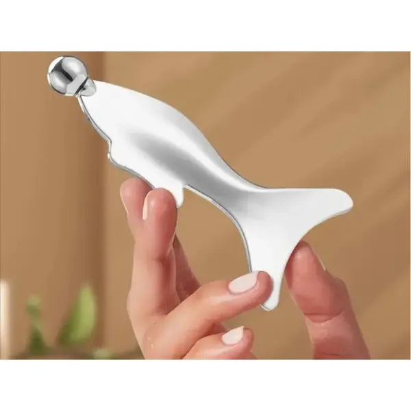 Rozsdamentes acél gua sha masszázslemez hűsítő golyóval, 13 × 7 cm