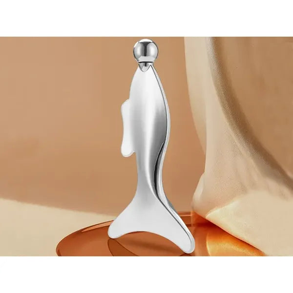 Rozsdamentes acél gua sha masszázslemez hűsítő golyóval, 13 × 7 cm