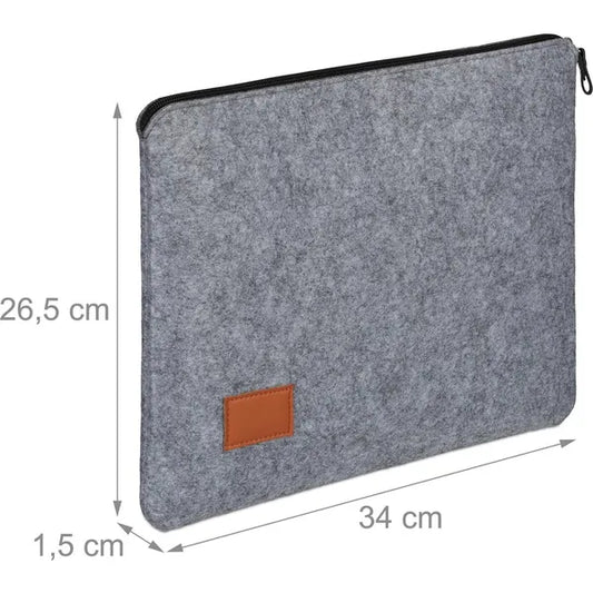 Filc laptop tok cipzárral és külső zsebbel, szürke, 34×26,5 cm