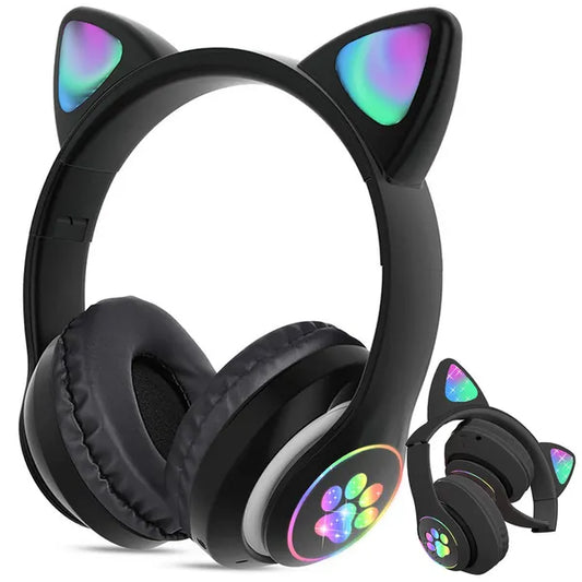 Bluetooth 5.0 vezeték nélküli macskafüles fejhallgató, LED RGB, FM, MP3