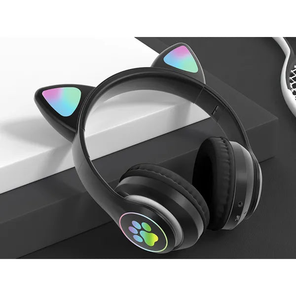 Bluetooth 5.0 vezeték nélküli macskafüles fejhallgató, LED RGB, FM, MP3
