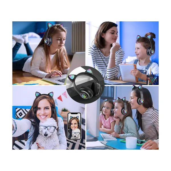 Bluetooth 5.0 vezeték nélküli macskafüles fejhallgató, LED RGB, FM, MP3