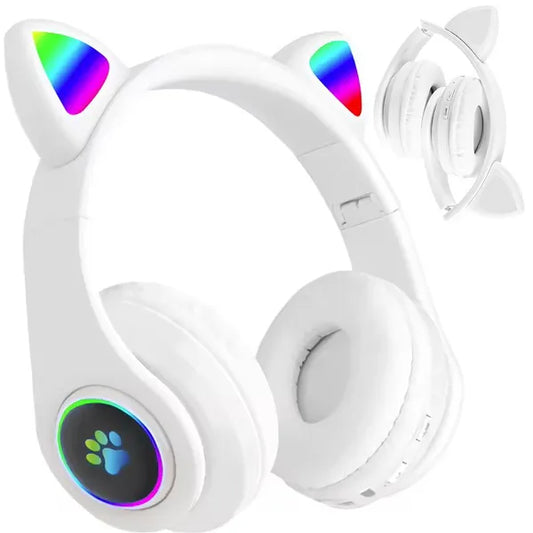 Bluetooth 5.0 vezeték nélküli macskafüles fejhallgató LED világítással, FM/MP3