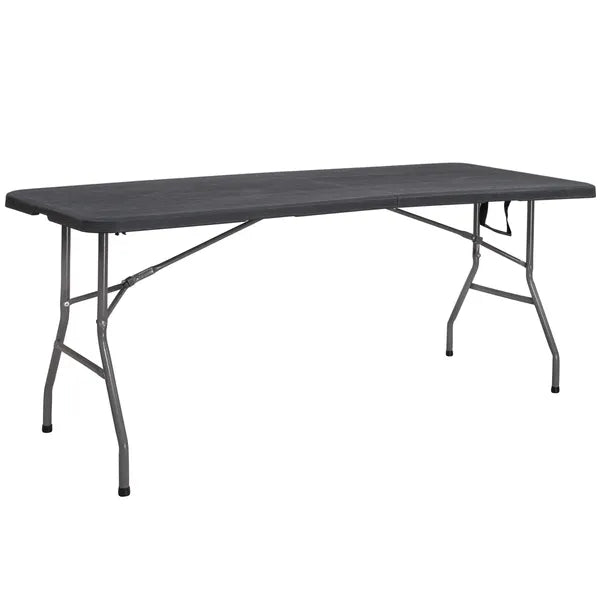 Összecsukható catering asztal 180 cm, fekete faerezet, HDPE/fém