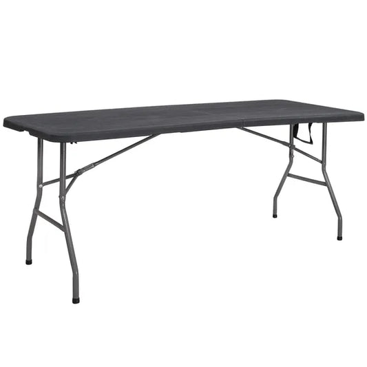 Összecsukható catering asztal 180 cm, fekete faerezet, HDPE/fém