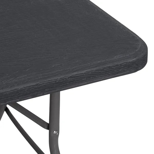 Összecsukható catering asztal 180 cm, fekete faerezet, HDPE/fém