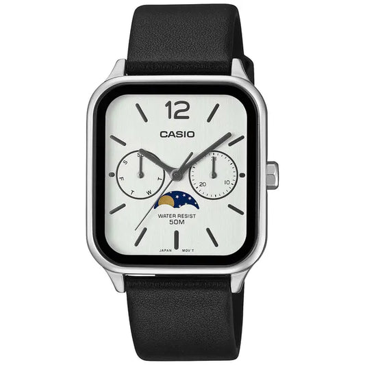 Casio MTP-M305L-7AV férfi karóra bőrszíjjal, WR50, dátum, holdfázis