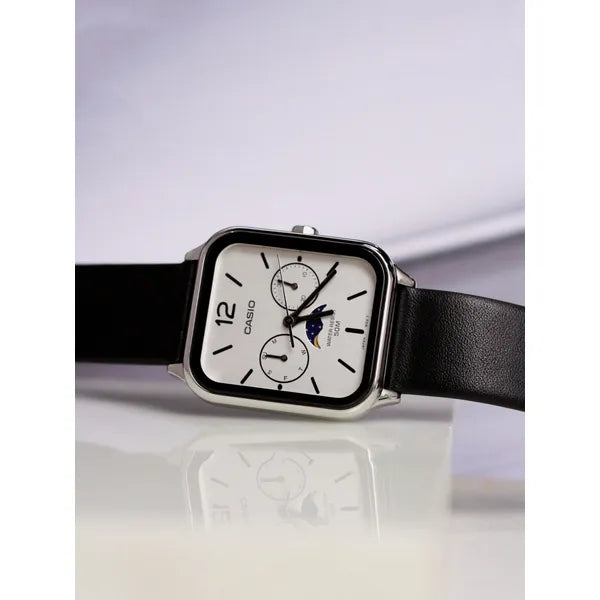 Casio MTP-M305L-7AV férfi karóra bőrszíjjal, WR50, dátum, holdfázis