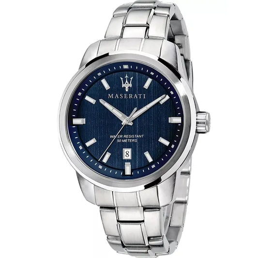 Maserati Successo férfi karóra, 44 mm, kvarc, acél, 10 ATM, kék számlap