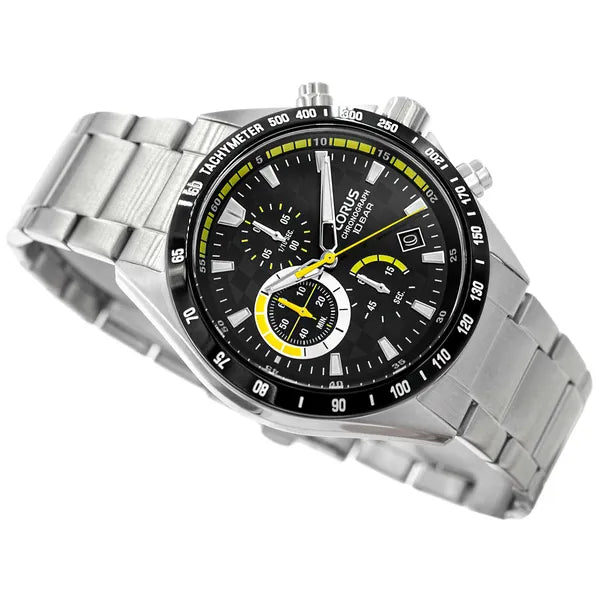 Férfi Lorus chronograph karóra, 45 mm, zöld számlap, acél szíj, WR100