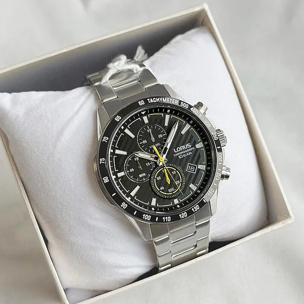 Férfi Lorus chronograph karóra, 45 mm, zöld számlap, acél szíj, WR100