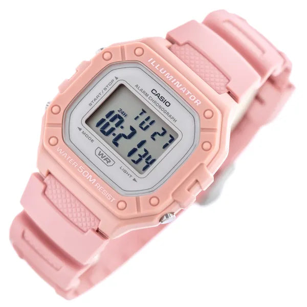Casio W-218HC-4A uniszex digitális karóra rózsaszín WR50 LED