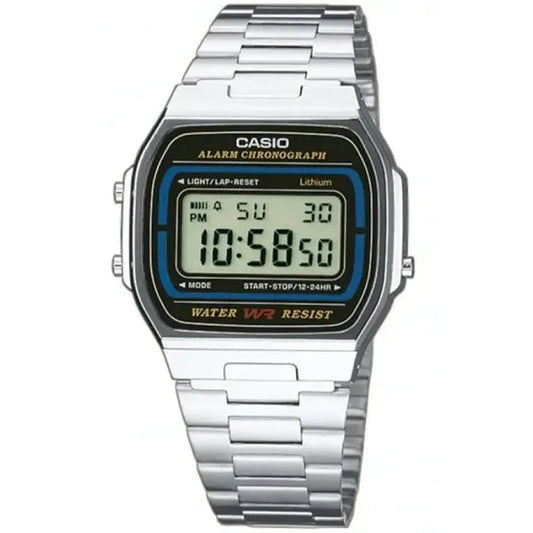 Casio A164WA-1Q unisex retro digitális karóra acél szíjjal, WR30, LED